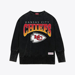 Kansas City Chiefs Women's Delineate Mineral Wash Crewneck Sweatshirt Black - Mitchell & Ness