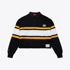 Green Bay Packers Women's Cropped Long Sleeve Rugby Polo Black - Mitchell & Ness