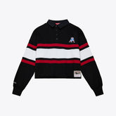 New England Patriots Women's Throwback Cropped Long Sleeve Rugby Polo Black - Mitchell & Ness
