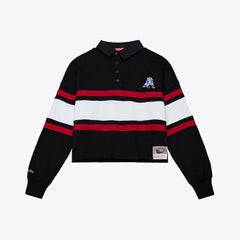New England Patriots Women's Throwback Cropped Long Sleeve Rugby Polo Black - Mitchell & Ness