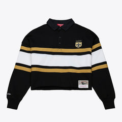 New Orleans Saints Women's Cropped Long Sleeve Rugby Polo Black - Mitchell & Ness