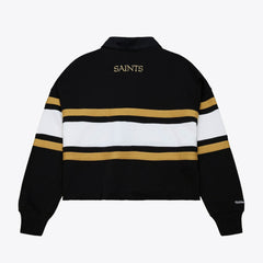 New Orleans Saints Women's Cropped Long Sleeve Rugby Polo Black - Mitchell & Ness