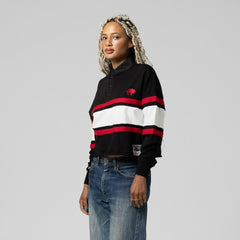 Buffalo Bills Women's Throwback Cropped Long Sleeve Rugby Polo Black - Mitchell & Ness