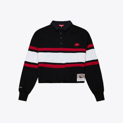 Buffalo Bills Women's Throwback Cropped Long Sleeve Rugby Polo Black - Mitchell & Ness