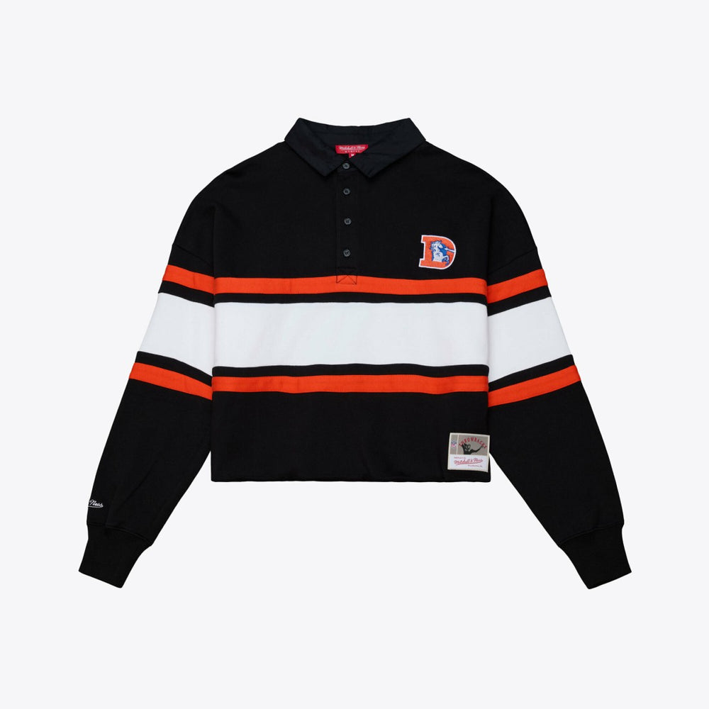 Denver Broncos Women's Throwback Cropped Long Sleeve Rugby Polo Black - Mitchell & Ness
