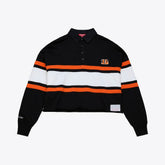 Cincinnati Bengals Women's Cropped Long Sleeve Rugby Polo Black - Mitchell & Ness