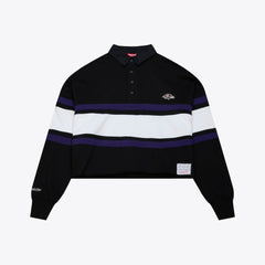 Baltimore Ravens Women's Cropped Long Sleeve Rugby Polo Black - Mitchell & Ness