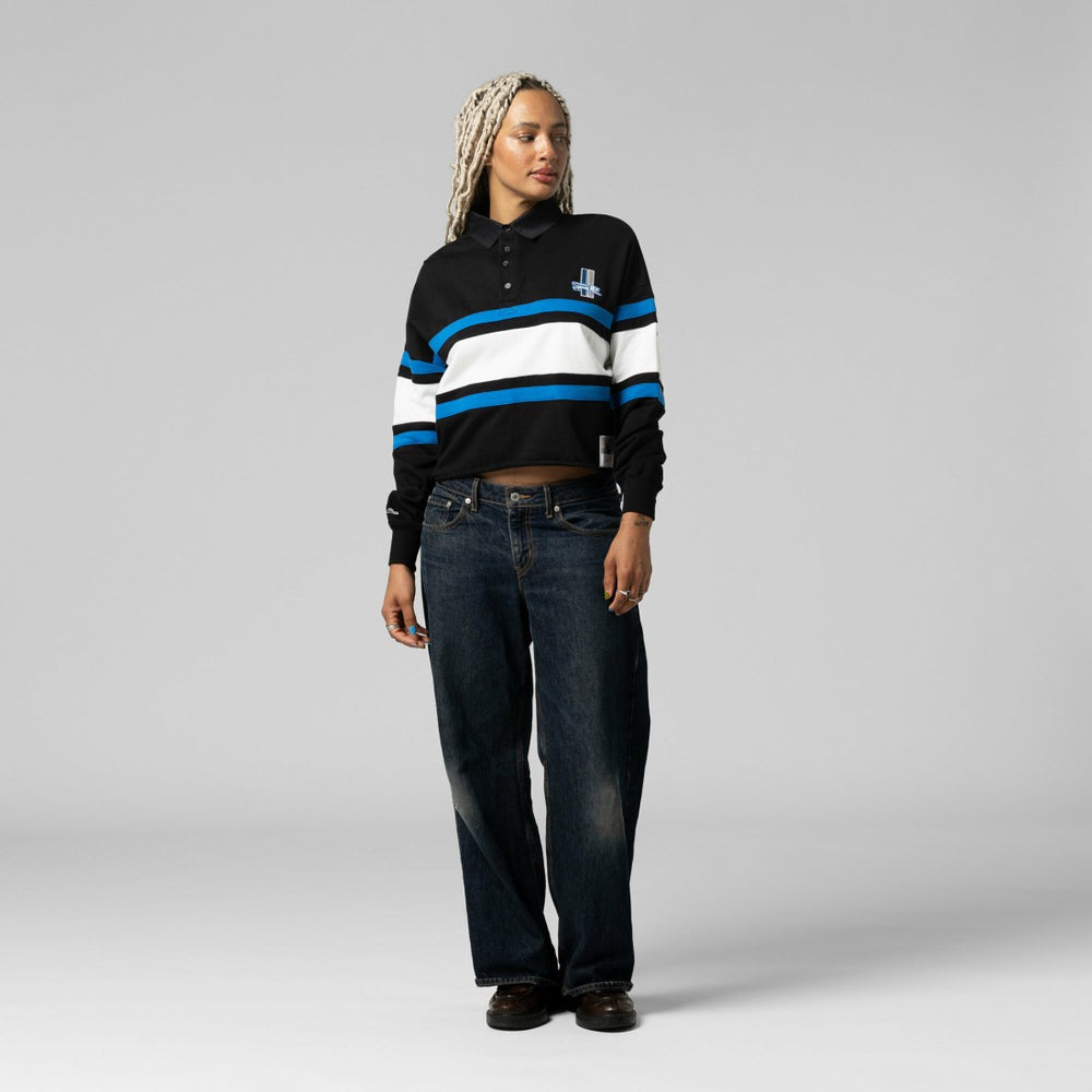 Detroit Lions Women's Cropped Long Sleeve Rugby Polo Black - Mitchell & Ness
