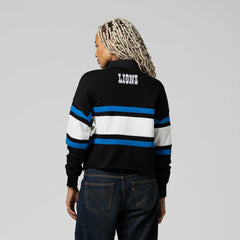 Detroit Lions Women's Cropped Long Sleeve Rugby Polo Black - Mitchell & Ness