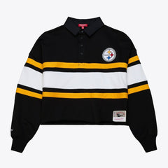 Pittsburgh Steelers Women's Cropped Long Sleeve Rugby Polo Black - Mitchell & Ness