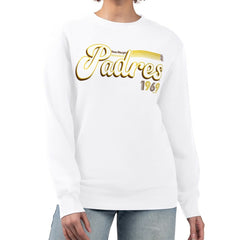 San Diego Padres Starter Women's Groovy Script Team Fleece Pullover Sweatshirt Clearance