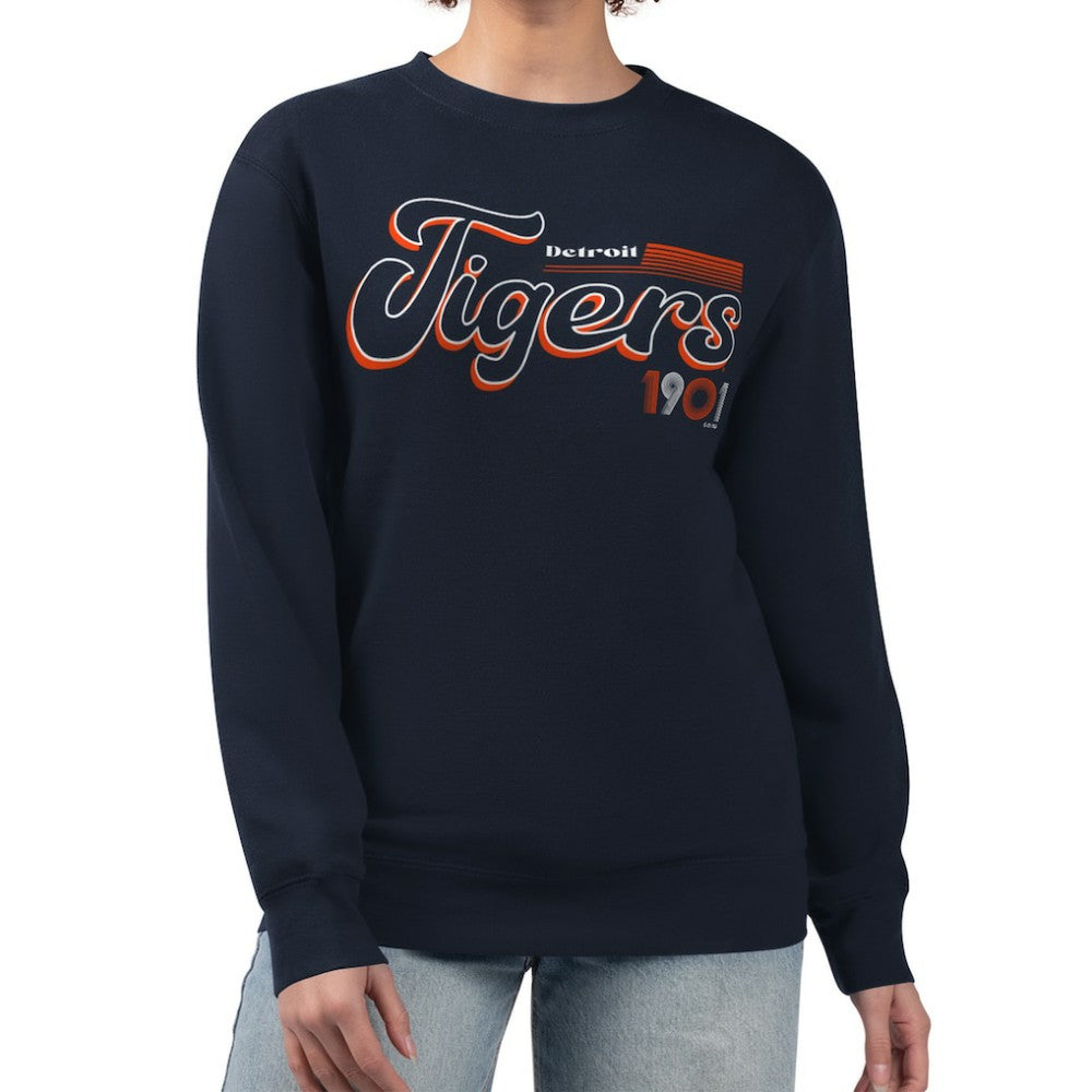 Detroit Tigers Starter Women's Groovy Script Team Fleece Pullover Sweatshirt On Sale