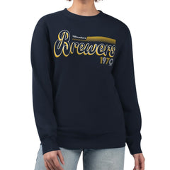 Milwaukee Brewers Starter Women's Groovy Script Team Fleece Pullover Sweatshirt Near Me