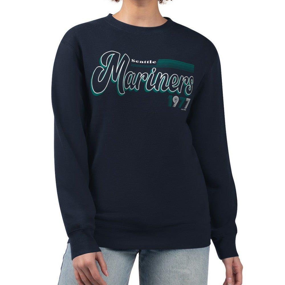 Seattle Mariners Starter Women's Groovy Script Team Fleece Pullover Sweatshirt Sale