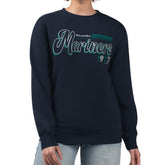 Seattle Mariners Starter Women's Groovy Script Team Fleece Pullover Sweatshirt Sale