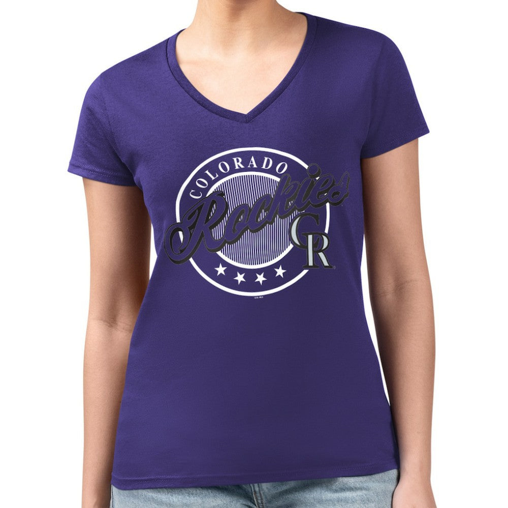 Colorado Rockies G-III 4Her by Carl Banks Women's Super-Slim Fit Lightweight Pinstripe Circle V-Neck T-Shirt Online