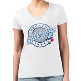 Toronto Blue Jays G-III 4Her by Carl Banks Women's Super-Slim Fit Lightweight Pinstripe Circle V-Neck T-Shirt Online