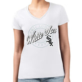 Chicago White Sox G-III 4Her by Carl Banks Women's Super-Slim Fit Lightweight Pinstripe Circle V-Neck T-Shirt On Sale