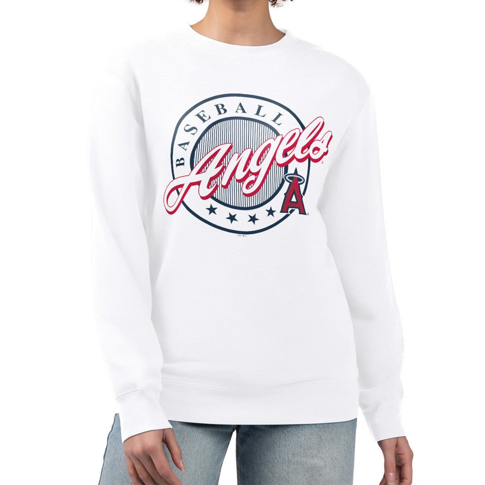 Los Angeles Angels G-III 4Her by Carl Banks Women's Pinstripe Circle Team Fleece Pullover Sweatshirt discount