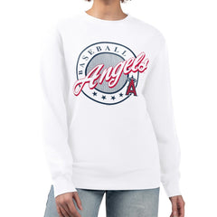 Los Angeles Angels G-III 4Her by Carl Banks Women's Pinstripe Circle Team Fleece Pullover Sweatshirt discount