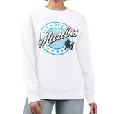 Miami Marlins G-III 4Her by Carl Banks Women's Pinstripe Circle Team Fleece Pullover Sweatshirt Clearance