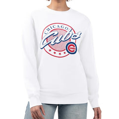 Chicago Cubs G-III 4Her by Carl Banks Women's Pinstripe Circle Team Fleece Pullover Sweatshirt for sale