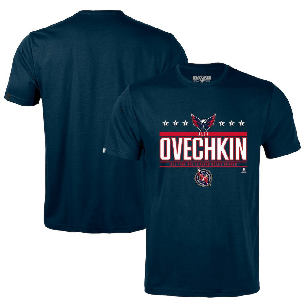 Alexander Ovechkin Washington Capitals Levelwear NHL All-Time Leading Goal Scorer Milestone Stars Name & Number Richmond T-Shirt Navy