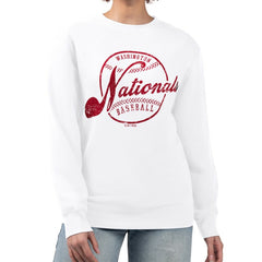 Washington Nationals G-III 4Her by Carl Banks Women's Distressed Baseball Team Fleece Pullover Sweatshirt Online