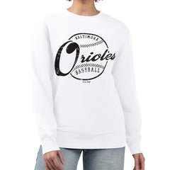 Baltimore Orioles G-III 4Her by Carl Banks Women's Distressed Baseball Team Fleece Pullover Sweatshirt Sale