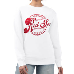 Boston Red Sox G-III 4Her by Carl Banks Women's Distressed Baseball Team Fleece Pullover Sweatshirt Clearance