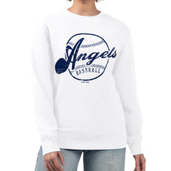Los Angeles Angels G-III 4Her by Carl Banks Women's Distressed Baseball Team Fleece Pullover Sweatshirt On Sale