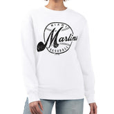 Miami Marlins G-III 4Her by Carl Banks Women's Distressed Baseball Team Fleece Pullover Sweatshirt Lifestyle