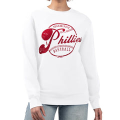 Philadelphia Phillies G-III 4Her by Carl Banks Women's Distressed Baseball Team Fleece Pullover Sweatshirt On Sale