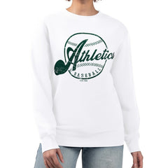 Athletics G-III 4Her by Carl Banks Women's Distressed Baseball Team Fleece Pullover Sweatshirt On Sale