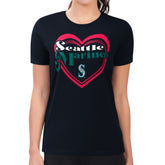 Seattle Mariners G-III 4Her by Carl Banks Women's Super-Slim Fit Lightweight Double Heart T-Shirt Clearance