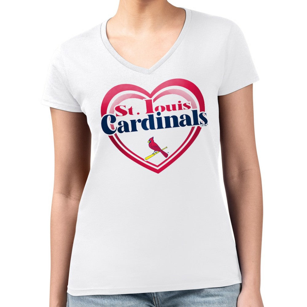 St. Louis Cardinals G-III 4Her by Carl Banks Women's Super-Slim Fit Lightweight Double Heart V-Neck T-Shirt Online