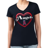 Los Angeles Angels G-III 4Her by Carl Banks Women's Super-Slim Fit Lightweight Double Heart V-Neck T-Shirt Lifestyle