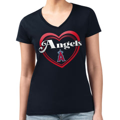 Los Angeles Angels G-III 4Her by Carl Banks Women's Super-Slim Fit Lightweight Double Heart V-Neck T-Shirt Lifestyle