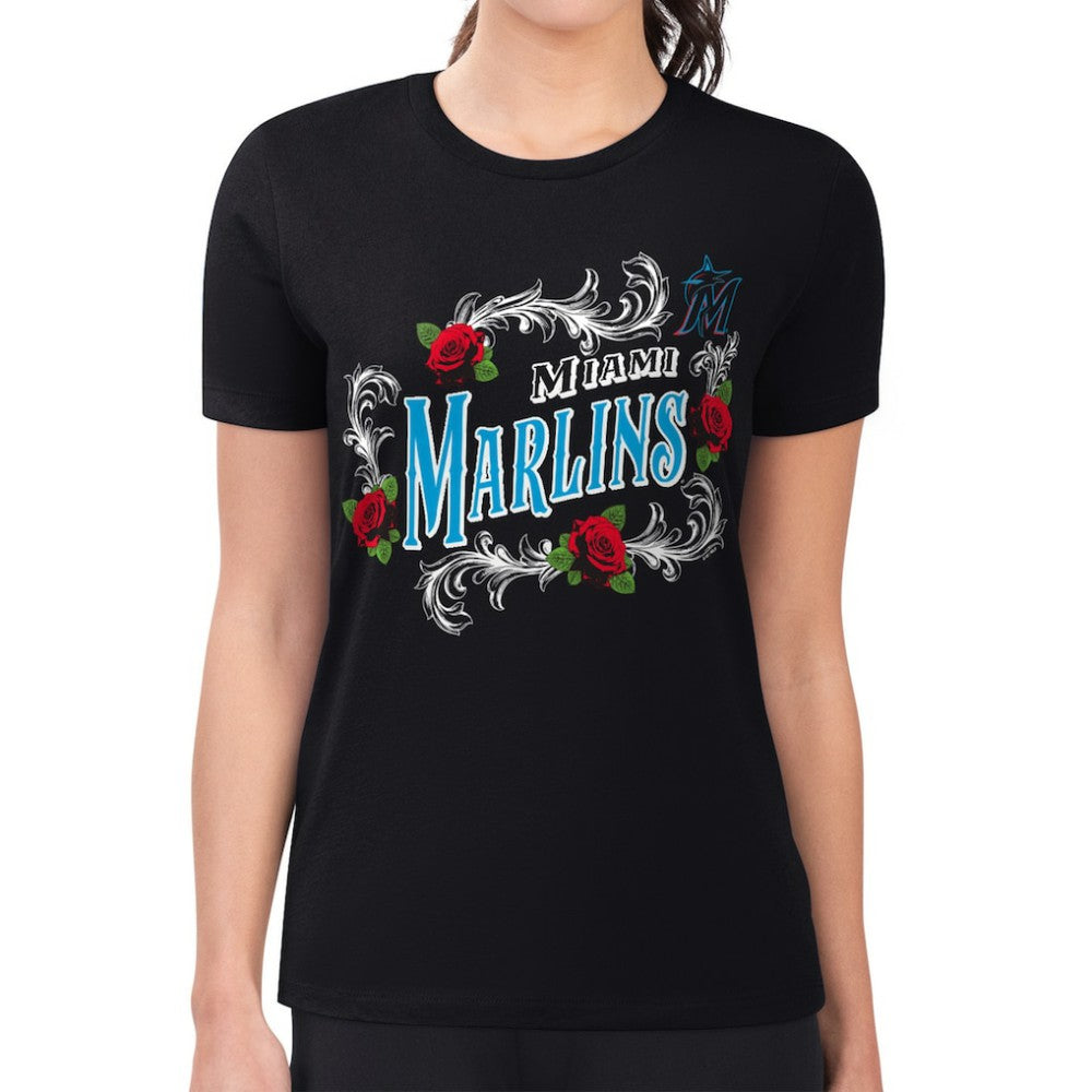 Miami Marlins G-III 4Her by Carl Banks Women's Super-Slim Fit Lightweight Retro Roses T-Shirt Online