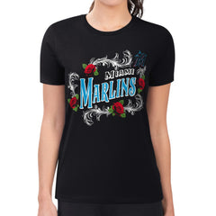 Miami Marlins G-III 4Her by Carl Banks Women's Super-Slim Fit Lightweight Retro Roses T-Shirt Online