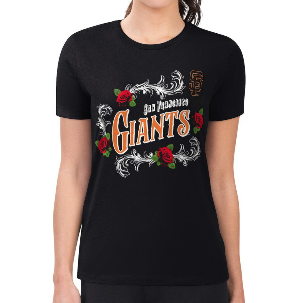 San Francisco Giants G-III 4Her by Carl Banks Women's Super-Slim Fit Lightweight Retro Roses T-Shirt On Sale