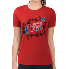 Chicago Cubs G-III 4Her by Carl Banks Women's Super-Slim Fit Lightweight Retro Roses T-Shirt Clearance