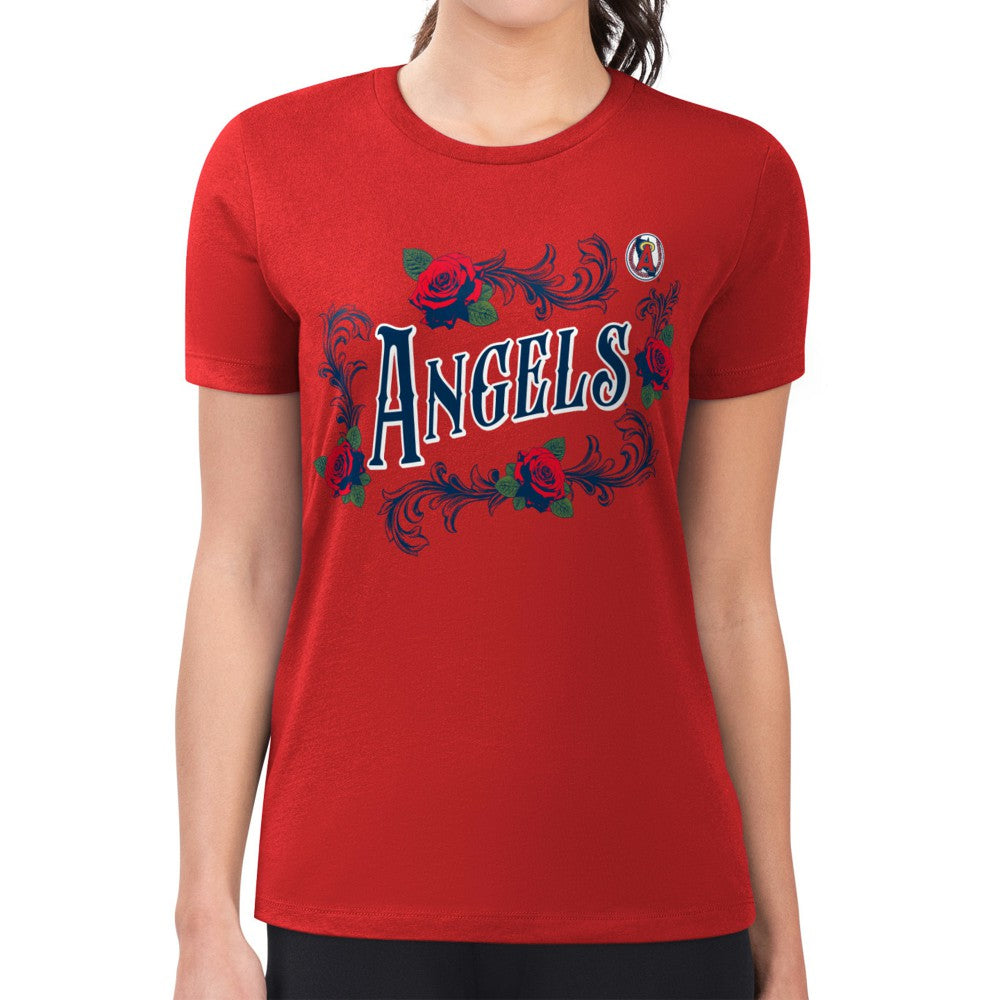Los Angeles Angels G-III 4Her by Carl Banks Women's Super-Slim Fit Lightweight Retro Roses T-Shirt Lifestyle