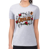 Baltimore Orioles G-III 4Her by Carl Banks Women's Super-Slim Fit Lightweight Retro Roses T-Shirt discount