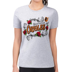 Baltimore Orioles G-III 4Her by Carl Banks Women's Super-Slim Fit Lightweight Retro Roses T-Shirt discount