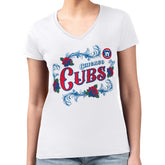 Chicago Cubs G-III 4Her by Carl Banks Women's Super-Slim Fit Lightweight Retro Roses V-Neck T-Shirt for sale