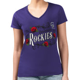 Colorado Rockies G-III 4Her by Carl Banks Women's Super-Slim Fit Lightweight Retro Roses V-Neck T-Shirt Clearance
