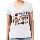 San Francisco Giants G-III 4Her by Carl Banks Women's Super-Slim Fit Lightweight Retro Roses V-Neck T-Shirt Sale