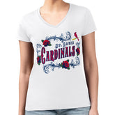 St. Louis Cardinals G-III 4Her by Carl Banks Women's Super-Slim Fit Lightweight Retro Roses V-Neck T-Shirt On Sale