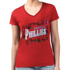 Philadelphia Phillies G-III 4Her by Carl Banks Women's Super-Slim Fit Lightweight Retro Roses V-Neck T-Shirt Clearance